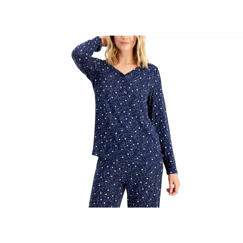 Charter Club Womens Size Small Soft‎ Knit Henley Pajama Top Stars Print Blue 327